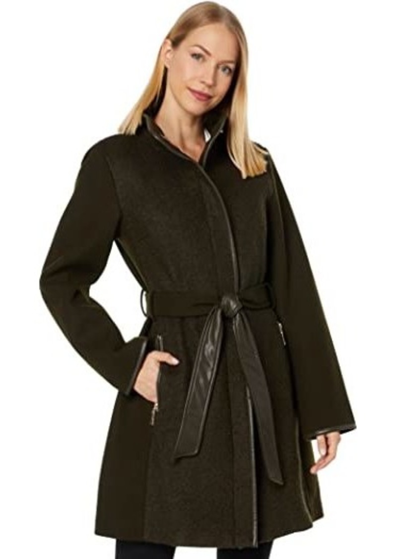 Vince Camuto Belted Wool Coat with High Neck and PU Trim V29777A-ME