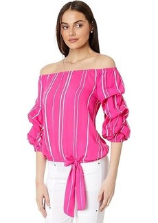 Vince Camuto Bubble Sleeve Off Shoulder Crepe Stripe Blouse