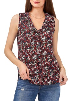 Vince Camuto Desert Summer Womens Floral Print Ruffle Neck Pullover Top