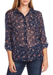 Vince Camuto Ditsy Floral Roll Sleeve Tunic Blouse