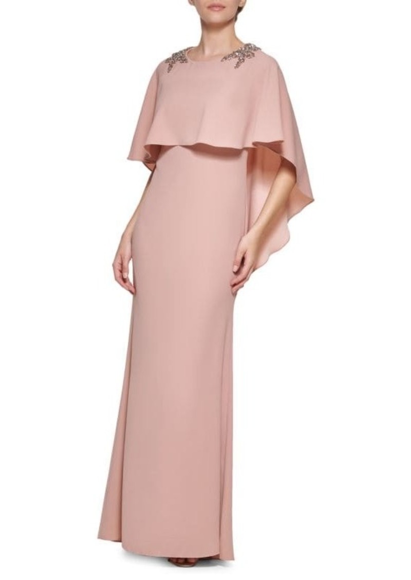 Vince Camuto Embellished Cape Column Gown