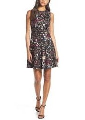 Vince Camuto Embroidered Mesh Fit & Flare Dress in Black Multi at Nordstrom