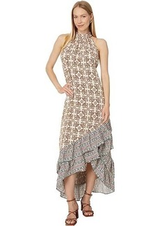 Vince Camuto Halter Neck Sleeveless Maxi Dress With Asymmetrcal Ruffle