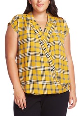 Vince Camuto Highland Plaid Wrap Front Cap Sleeve Top