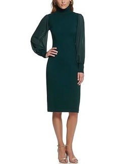 Vince Camuto Knit Turtleneck Sheath Dress with Chiffon Long Sleeves