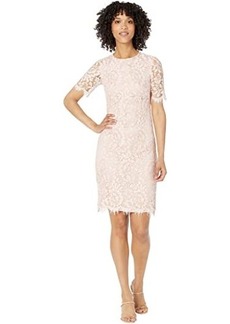 Vince Camuto Lace Jewel Neck Elbow Sleeve Bodycon Open Back Dress