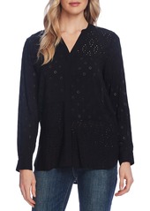 Vince Camuto Long Sleeve Split Neck Embroidered Blouse