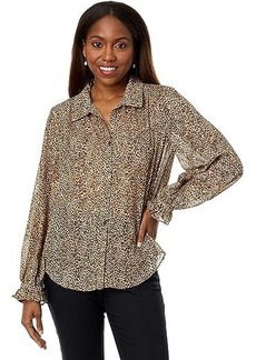 Vince Camuto Long Sleeve V-Neck Button-Down Blouse