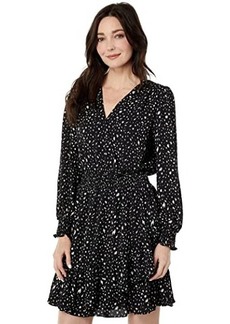 Vince Camuto Long Sleeve Wrap Front Smock Waist Animal Etch Dress