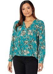 Vince Camuto Long Sleeve Wrap Front Woodblocked Floral Blouse