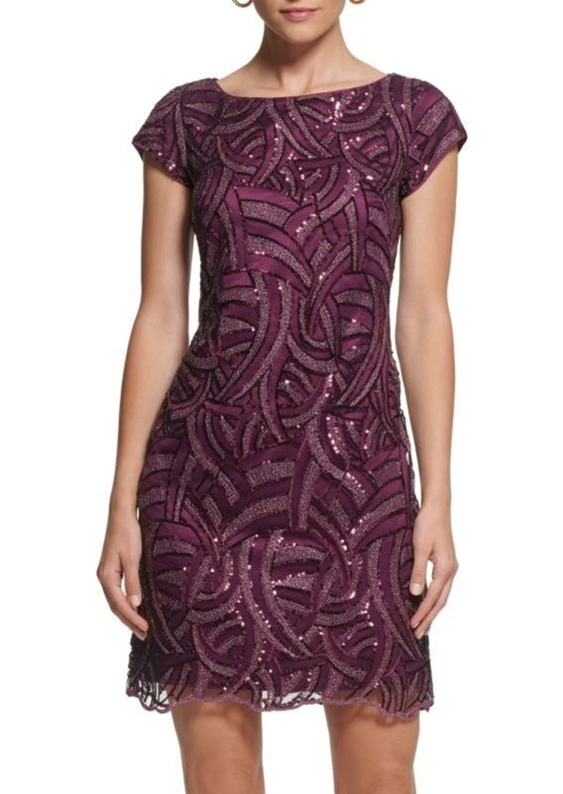 Vince Camuto Patterned Sequin Cap Sleeve Mini Dress
