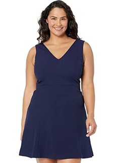 Vince Camuto Pixie Crepe V-Neck Fit-and-Flare with Self Belt At Back Waist
