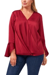 Vince Camuto Bell Sleeve Surplice Satin Blouse in Cranberry at Nordstrom