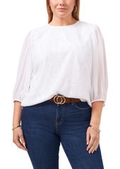 Vince Camuto Floral Burnout Chiffon Top in Ultra White at Nordstrom