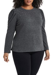 Vince Camuto Studded Long Sleeve Top in Med Heather Grey at Nordstrom