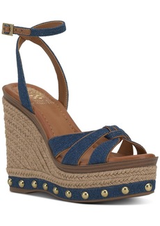 Vince Camuto Poula Womens Denim Studded Wedge Sandals