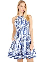 Vince Camuto Printed Crepe Halter Fit-and-Flare with Border Hem