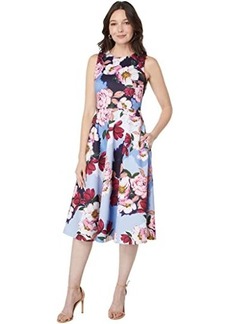 Vince Camuto Floral Print Scuba Midi A-Line Dress