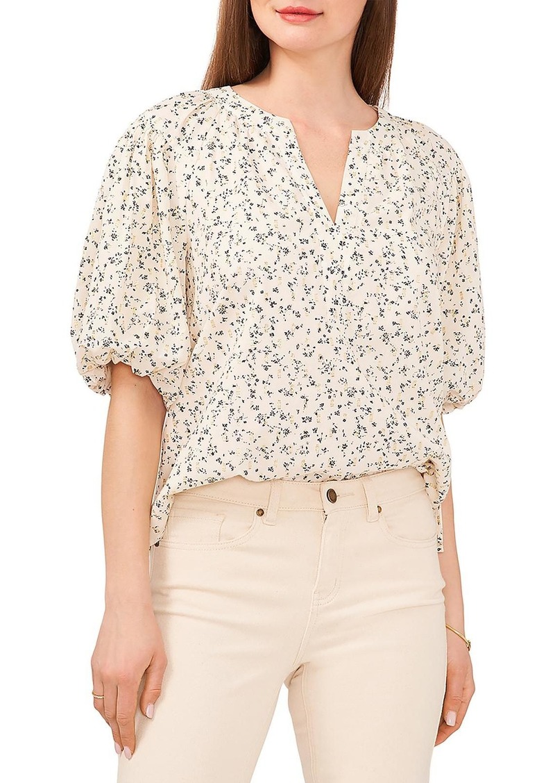 Vince Camuto Raglan Womens Floral Print Puff Sleeve Pullover Top