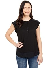 Vince Camuto Short Sleeve Mix Media Henley Top