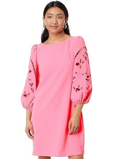 Vince Camuto Signature Crepe Shift Dress With Embroidered Cutout Sleeve Details