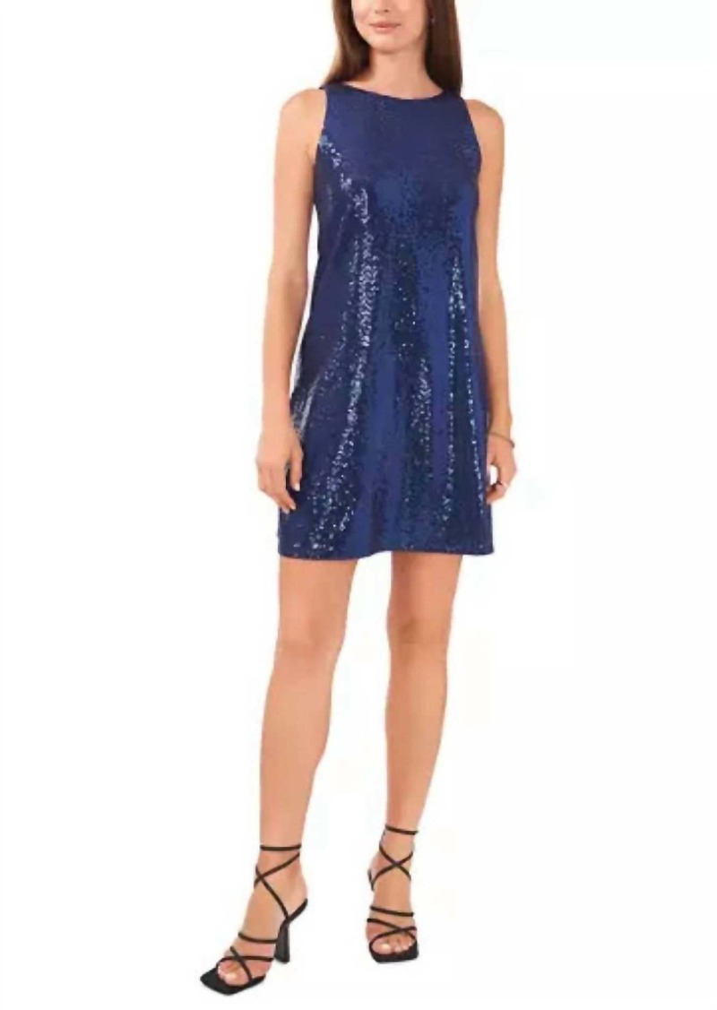 Vince Camuto Sleeveless Sequin Shift Dress In Blue