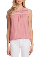 Vince Camuto Embroidered Yoke Sleeveless Cotton Blend Top