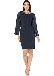 Vince Camuto Split Caped Bodycon Dress with Embellished Neck