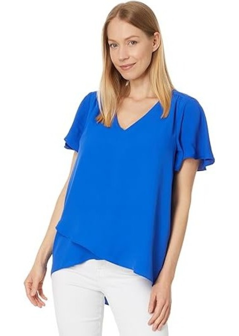 Vince Camuto V Neck Cross Over Blouse W/ Flutter Slvs