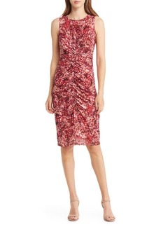 Vince Camuto Abstract Print Ruched Mesh Dress