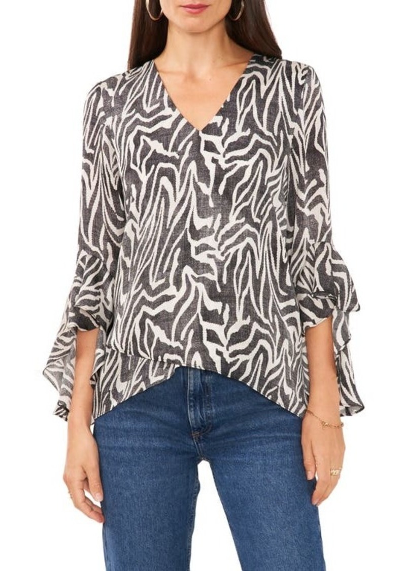 Vince Camuto Abstract Print Ruffle Sleeve Layered Top