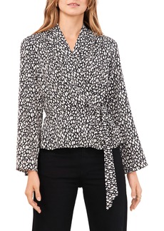 Vince Camuto Animal Print Faux Wrap Top in Rich Black at Nordstrom Rack