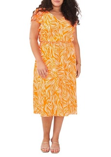 Vince Camuto Animal Print Flutter Sleeve Dress in Clementine at Nordstrom