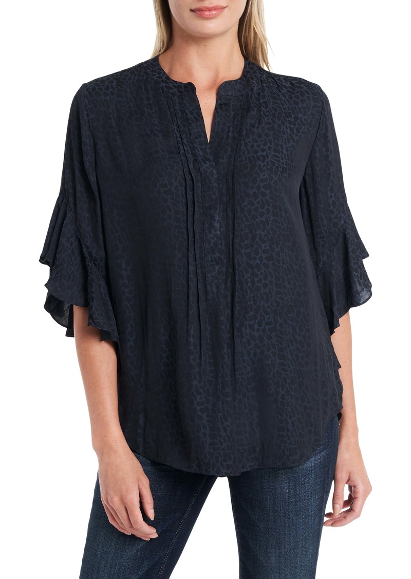 vince camuto long sleeve ruffle lurex top