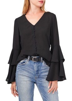 VINCE CAMUTO Bell Sleeve Button Front Blouse