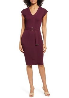 Vince Camuto Belted Body-Con Sweater Dress in Wine at Nordstrom