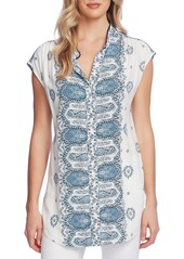 Vince Camuto Border Print Sleeveless Button Up Blouse