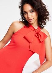 Vince Camuto Bow-Neck Halter Dress - Hot Coral