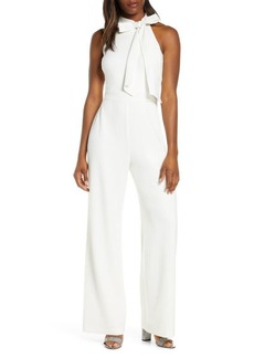 Vince Camuto Bow Neck Stretch Crepe Jumpsuit in Ivory at Nordstrom