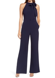 Vince Camuto Bow Neck Stretch Crepe Jumpsuit in Navy at Nordstrom