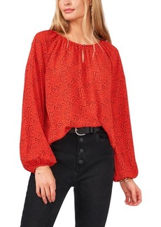 Vince Camuto Bright Dot Peasant Blouse in Orange/Black Dots at Nordstrom