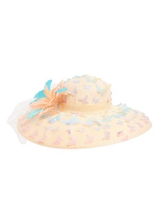 Vince Camuto Butterfly Wide Brim Feather Hat in Coral at Nordstrom Rack