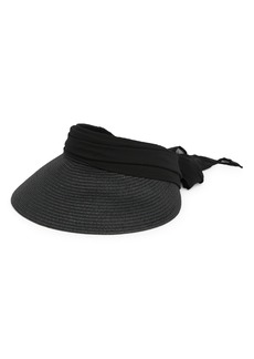 Vince Camuto Chiffon Tie Bow Straw Visor in Black Onyx at Nordstrom Rack