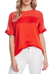 Vince Camuto Chiffon Yoke Charmeuse Top in Bright Ladybug at Nordstrom