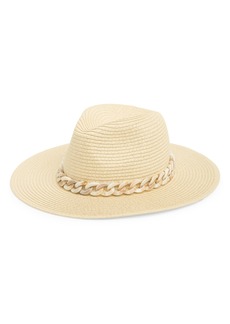 Vince Camuto Chunky Chain Paper Straw Panama Hat in Beige/White at Nordstrom Rack