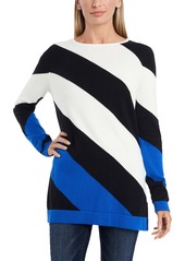Vince Camuto Colorblock Asymmetrical Stripe Cotton Blend Sweater