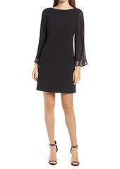 Vince Camuto Crepe Long Chiffon Sleeve Dress in Black/gold at Nordstrom