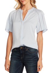 Vince Camuto Crochet Detail Rumple Satin Blouse in Blue Bird at Nordstrom