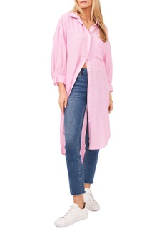 Vince Camuto Cross Dye Linen Button Front Dress in Fresh Pink at Nordstrom