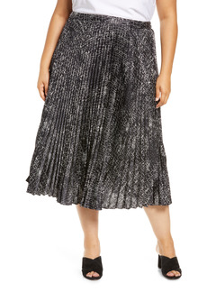Vince Camuto Elegant Croc Print Pleated Midi Skirt in Rich Black at Nordstrom
